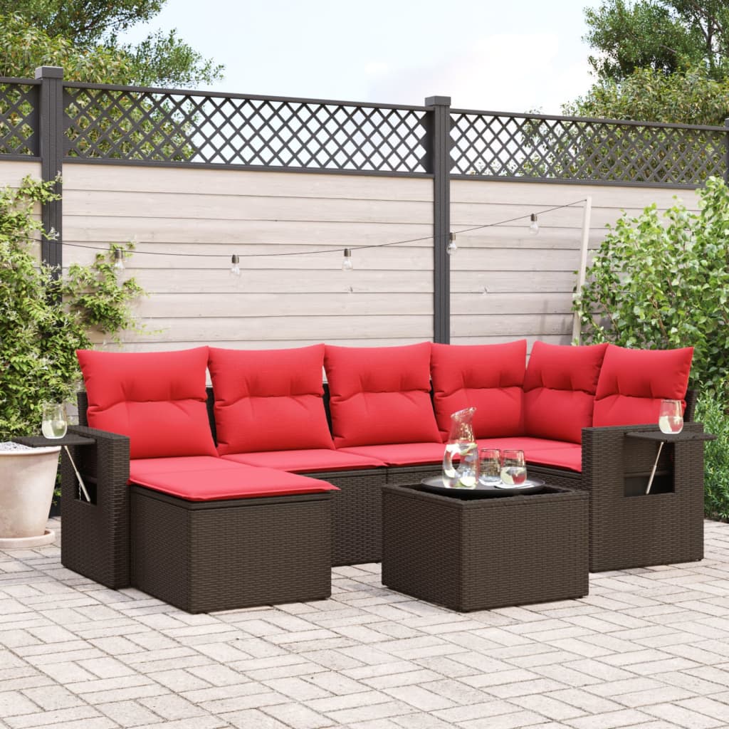 havesofasæt med 7 hynder brun polyrattan