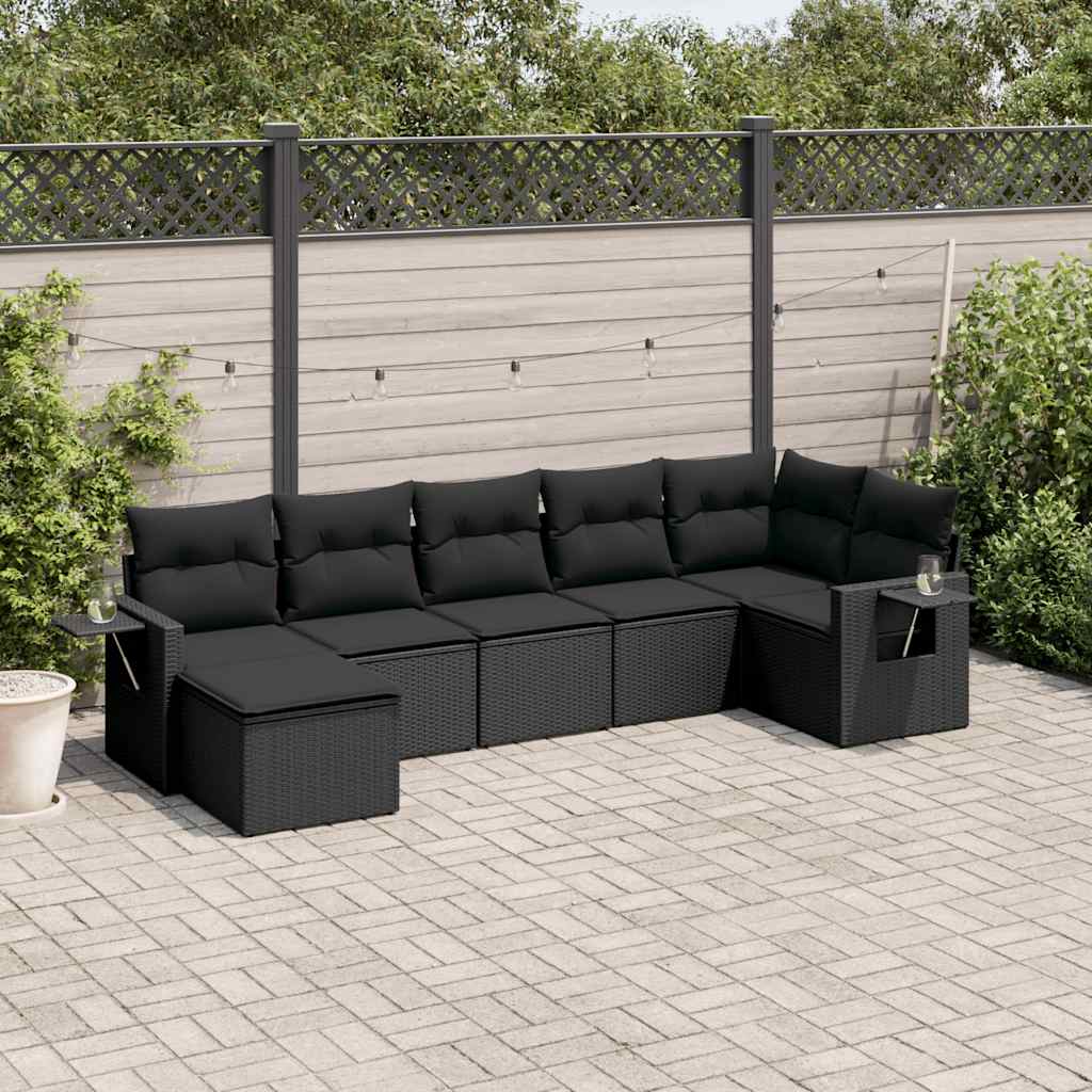 sofasæt til haven 7 dele med hynder polyrattan sort