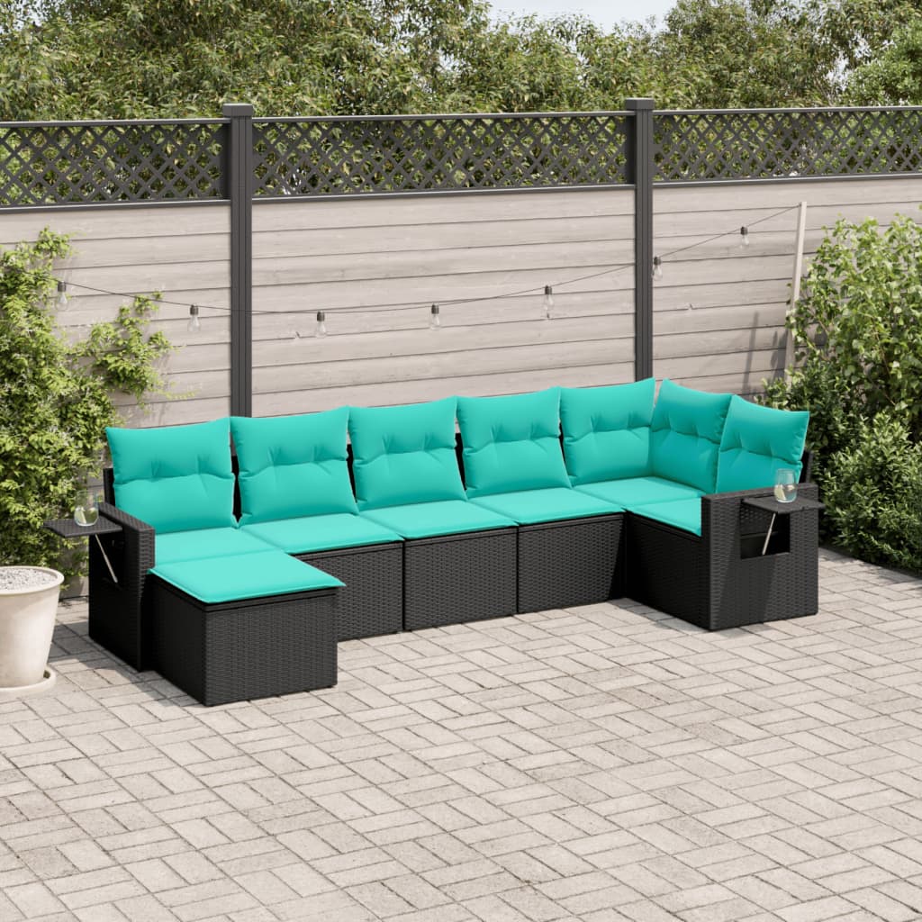 havesofasæt med 7 hynder sort polyrattan