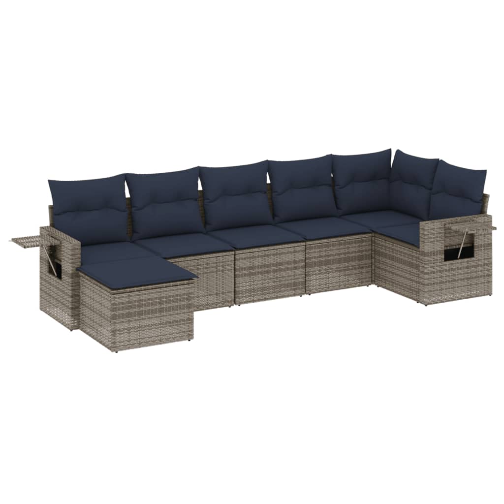 havesofasæt med 7 dele og hynder grå polyrattan