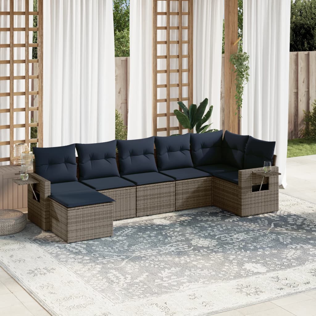 havesofasæt med 7 dele og hynder grå polyrattan