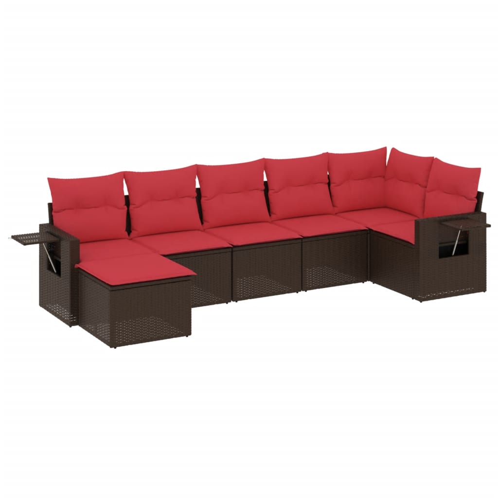 havesofasæt med 7 hynder brun polyrattan