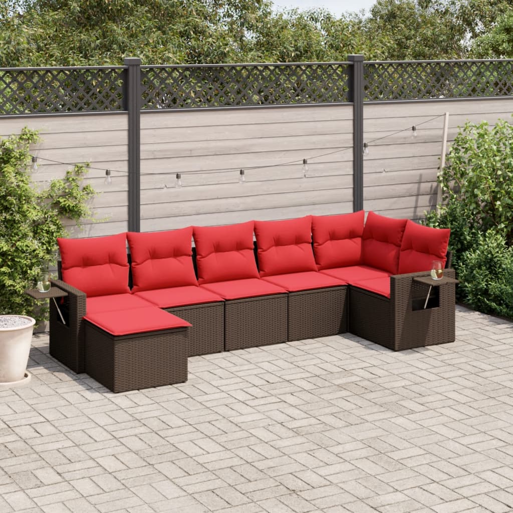 havesofasæt med 7 hynder brun polyrattan