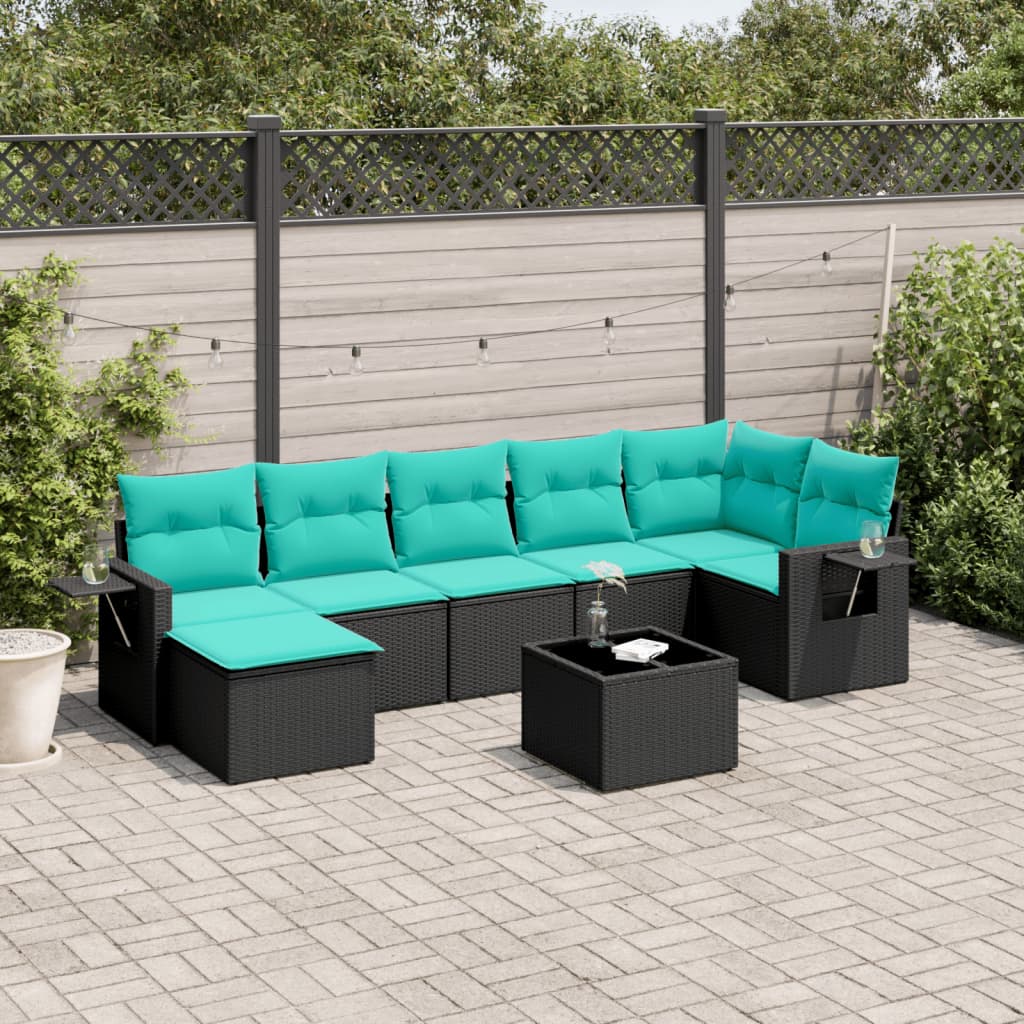 8-delt havesofasæt med hynder sort polyrattan