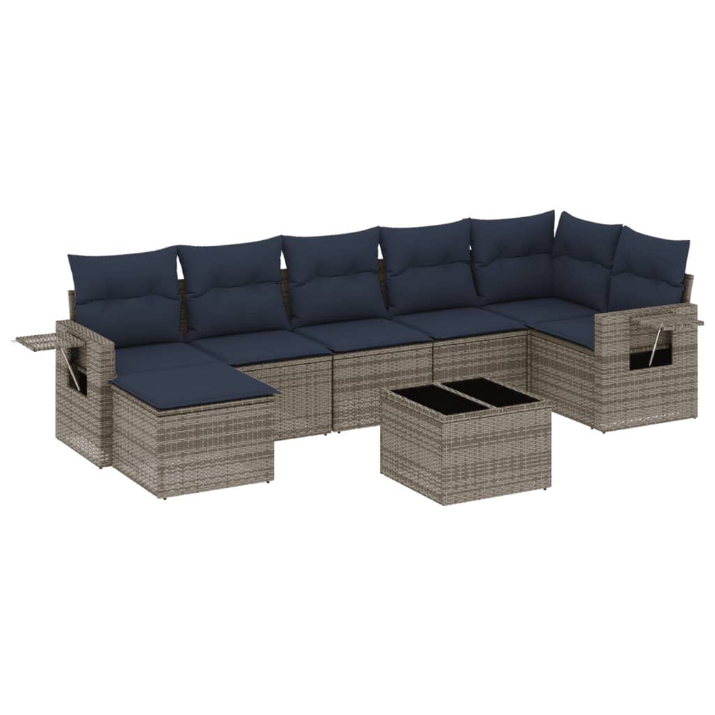 havesofasæt med 8 hynder grå polyrattan