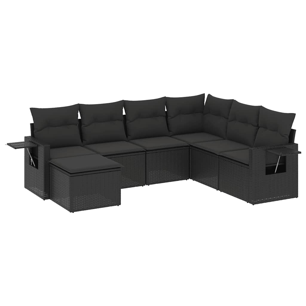 sofasæt til haven 7 dele med hynder polyrattan sort