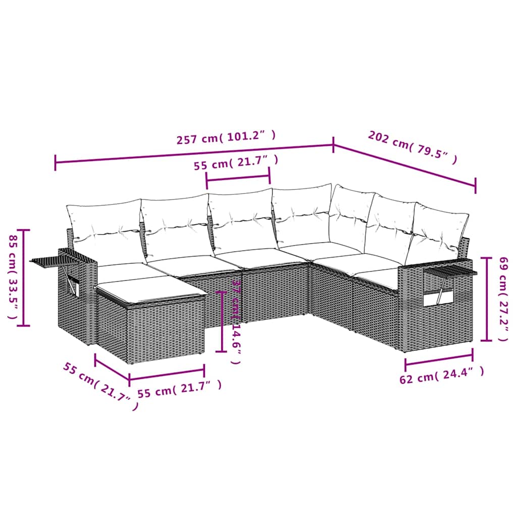 sofasæt til haven 7 dele med hynder polyrattan sort