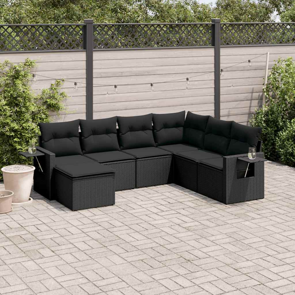 sofasæt til haven 7 dele med hynder polyrattan sort
