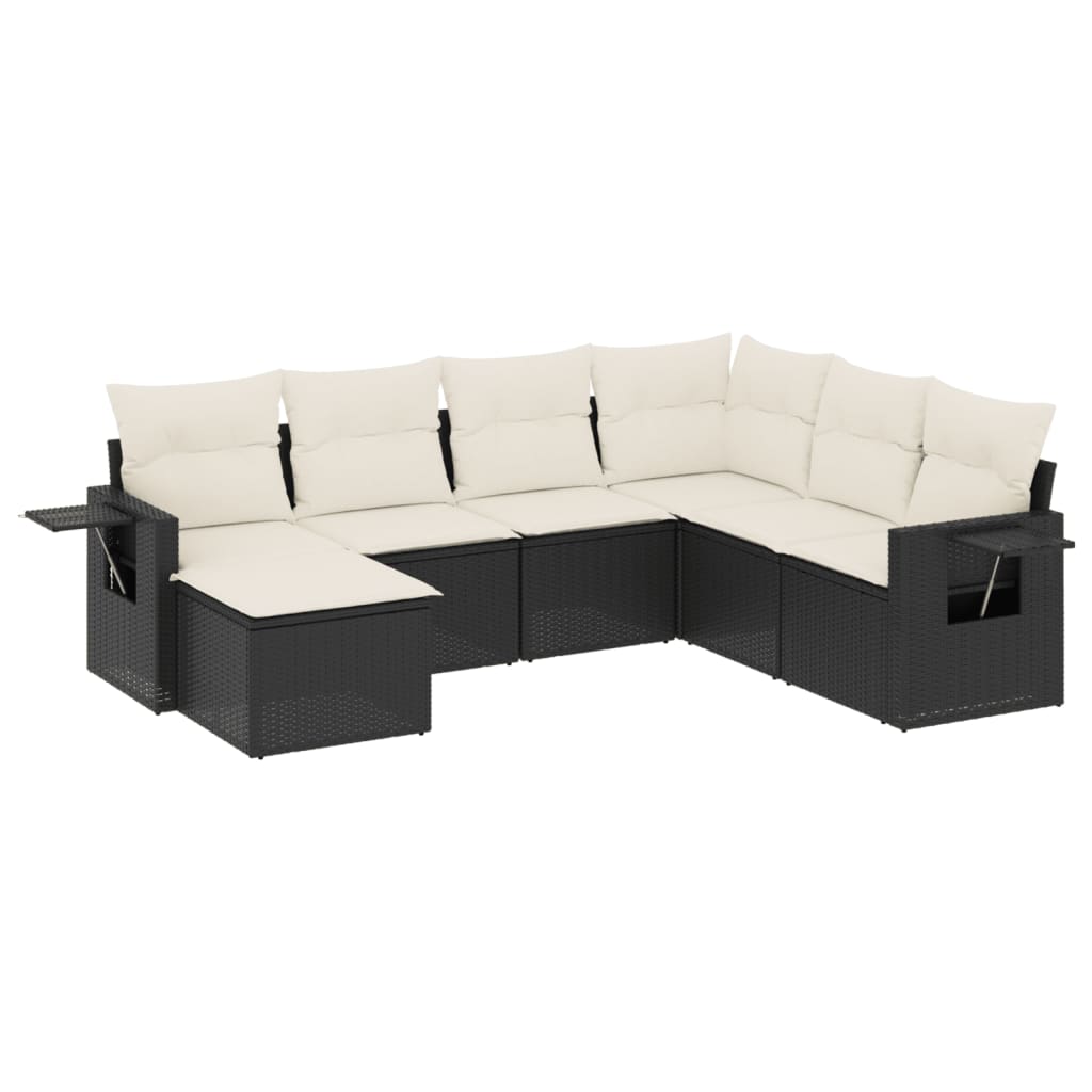 sofasæt til haven 7 dele med hynder polyrattan sort