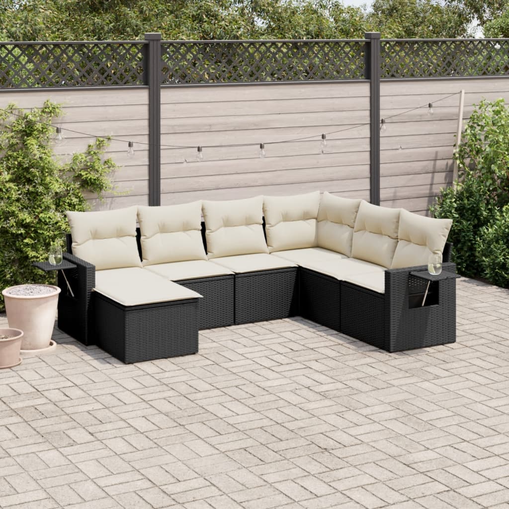 sofasæt til haven 7 dele med hynder polyrattan sort