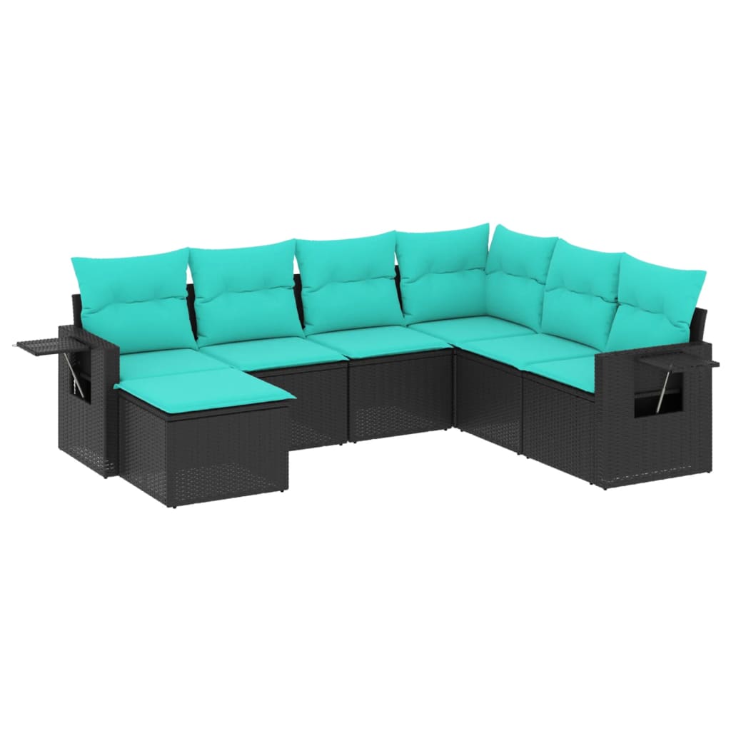havesofasæt med 7 hynder sort polyrattan