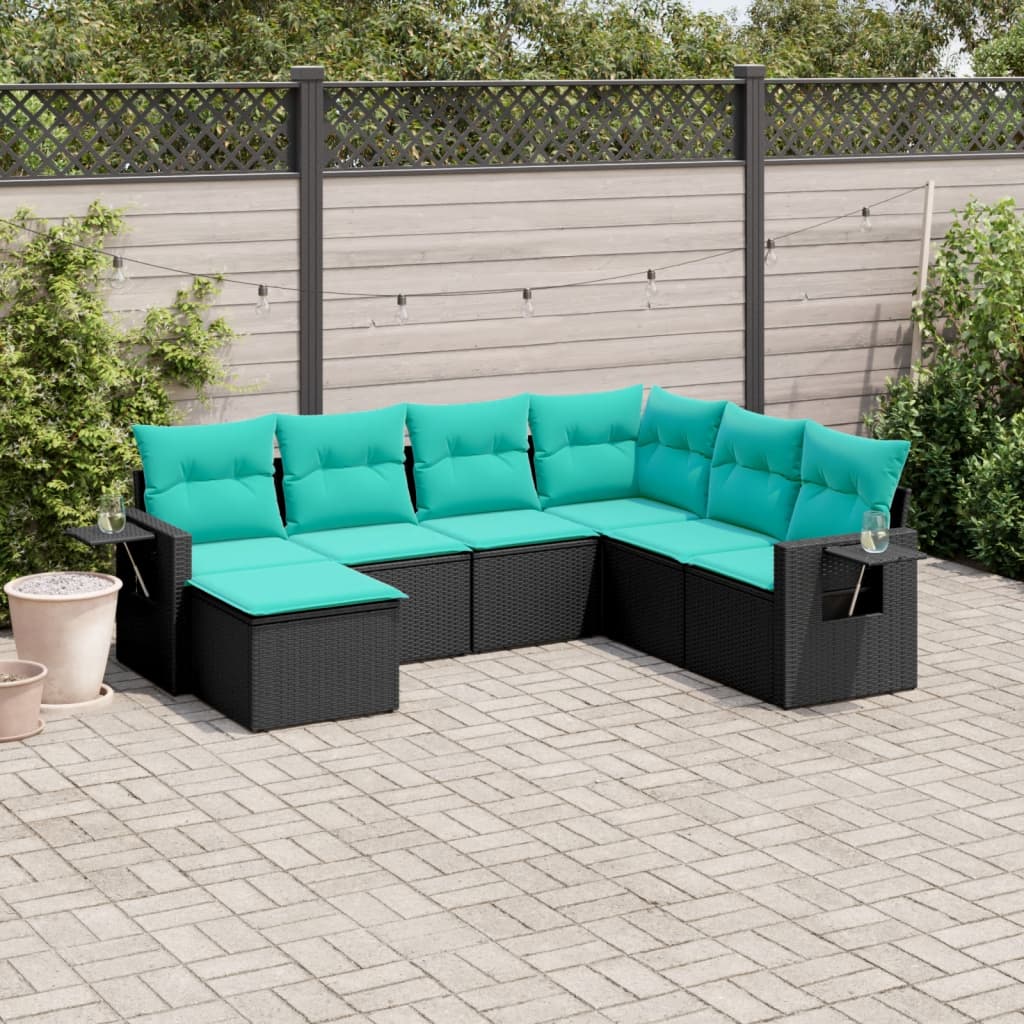 havesofasæt med 7 hynder sort polyrattan
