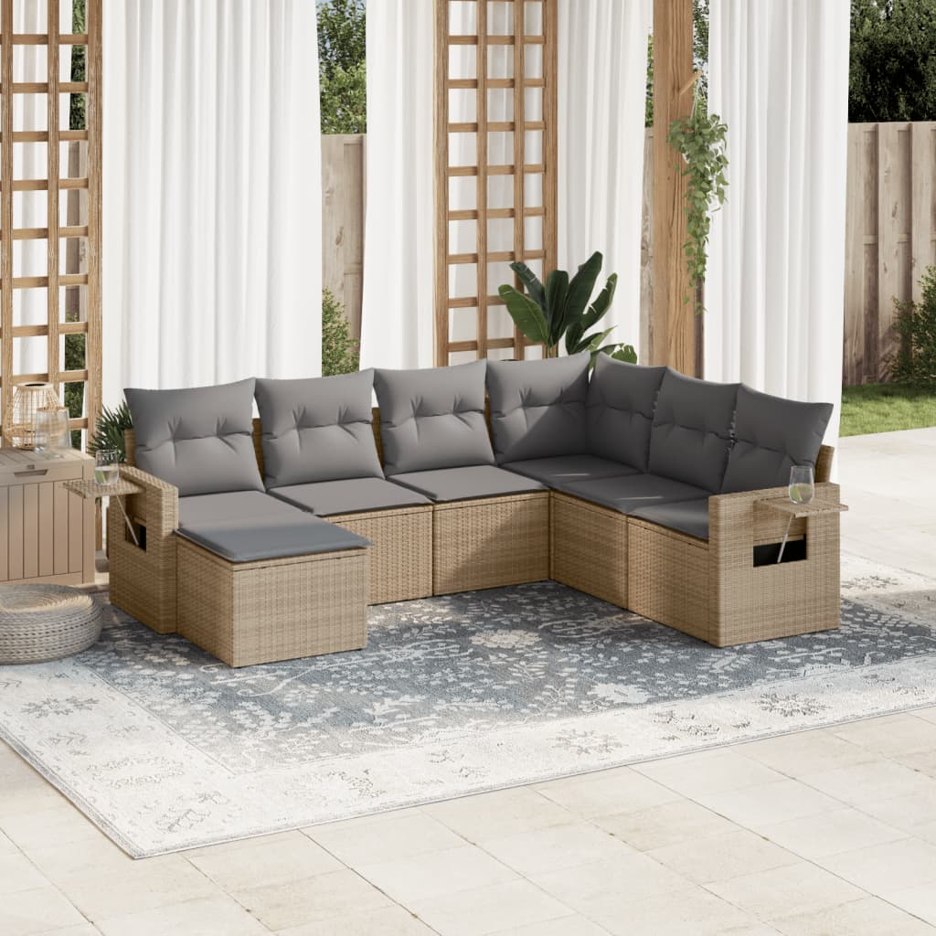 sofasæt til haven 7 dele med hynder polyrattan beige