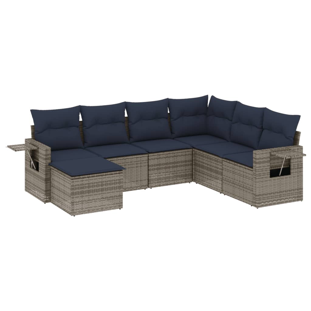 havesofasæt med 7 dele og hynder grå polyrattan