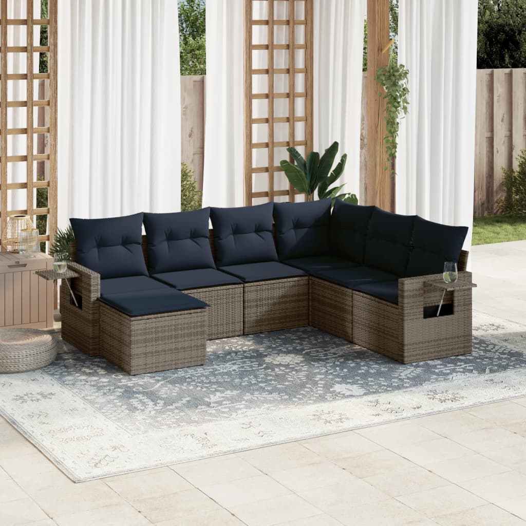 havesofasæt med 7 dele og hynder grå polyrattan