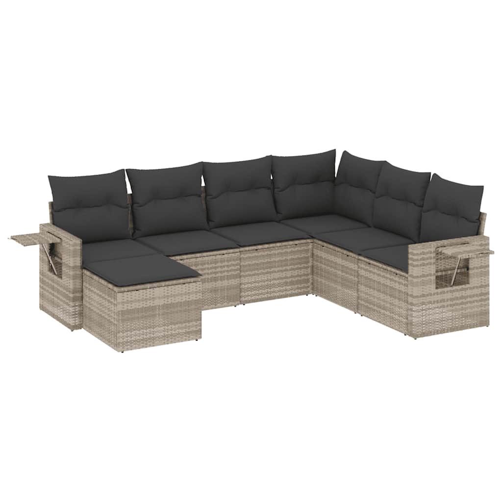 sofasæt til haven 7 dele med hynder polyrattan lysegrå