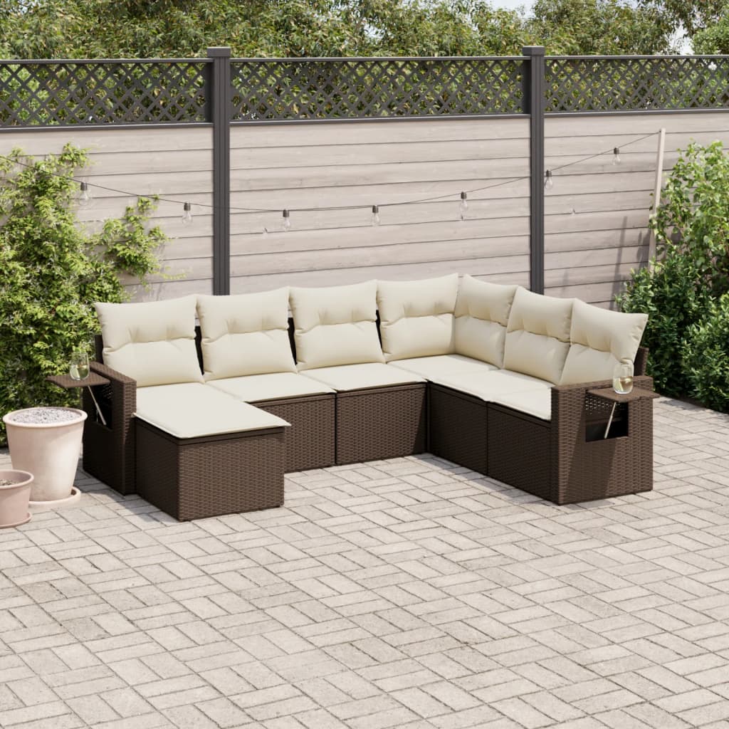 sofasæt til haven 7 dele med hynder polyrattan brun