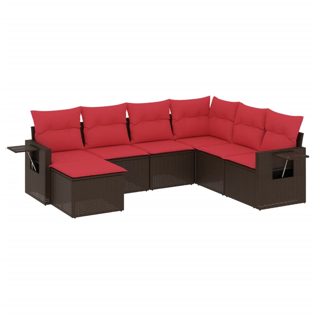 havesofasæt med 7 hynder brun polyrattan