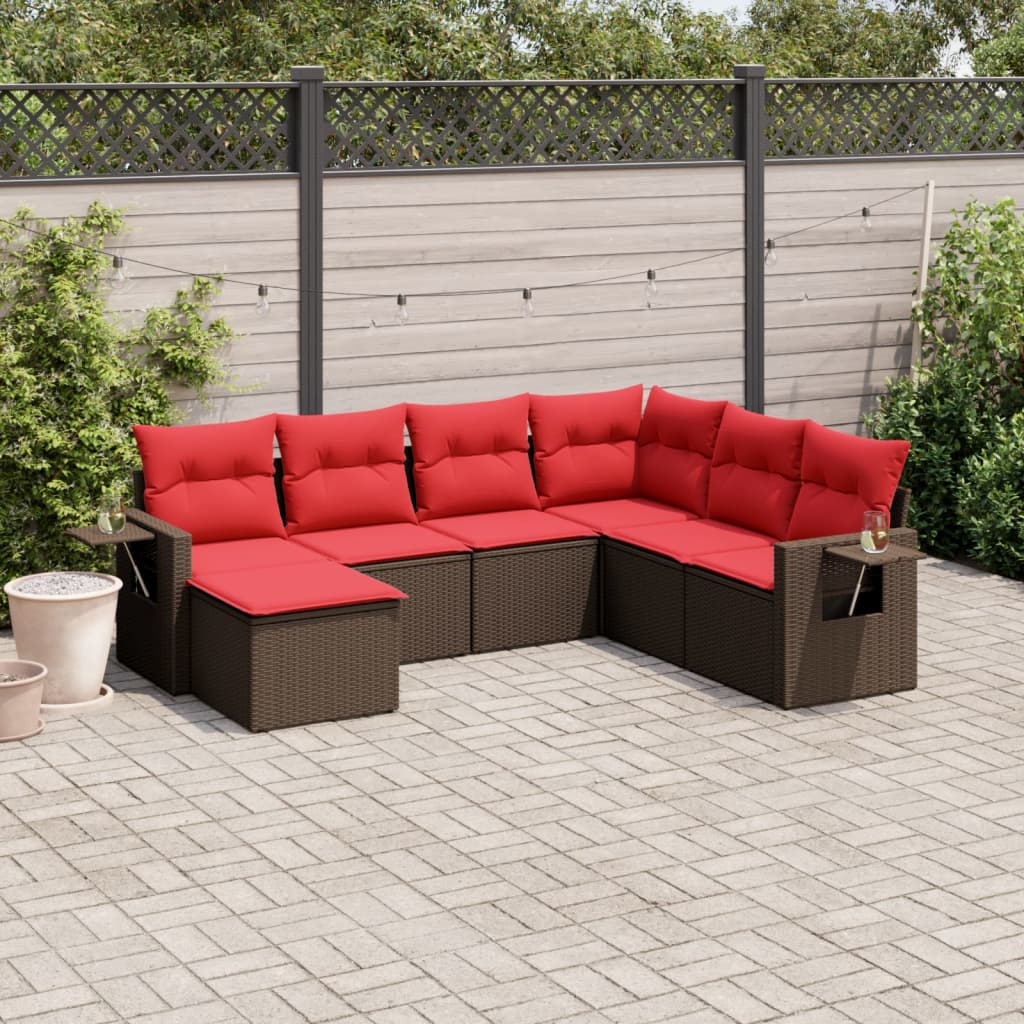 havesofasæt med 7 hynder brun polyrattan