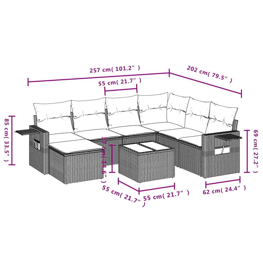 sofasæt til haven 8 dele med hynder polyrattan sort