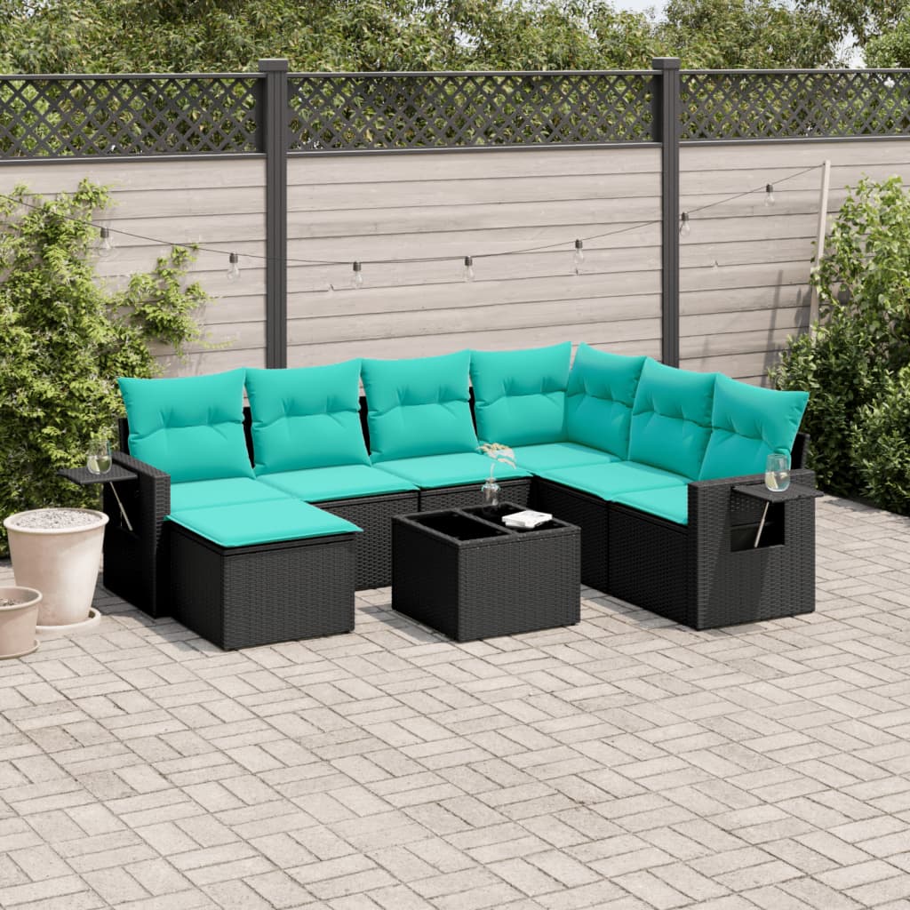 8-delt havesofasæt med hynder sort polyrattan