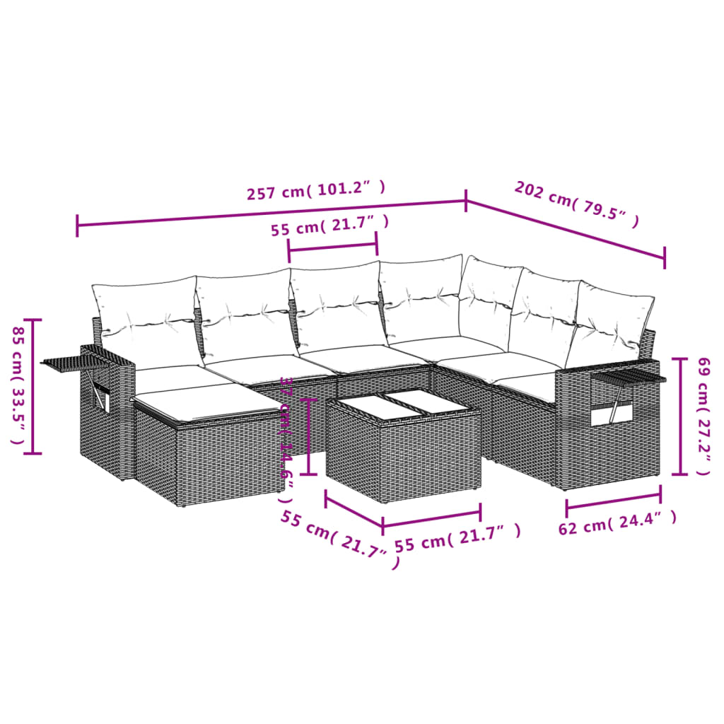 sofasæt til haven 8 dele med hynder polyrattan beige