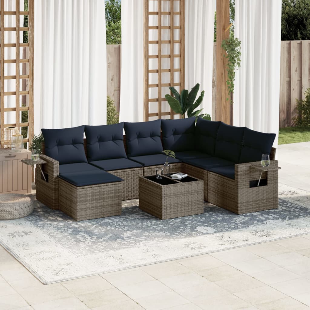 havesofasæt med 8 hynder grå polyrattan
