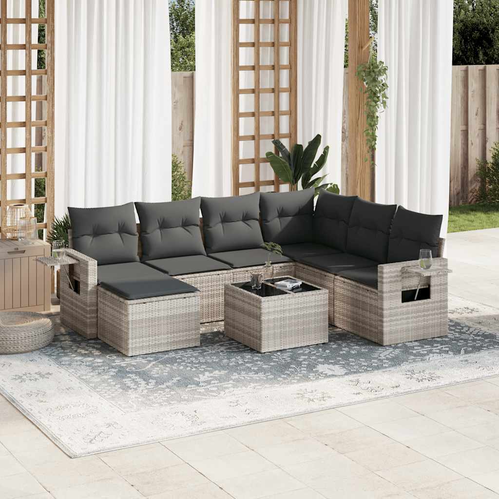 sofasæt til haven 8 dele med hynder polyrattan lysegrå