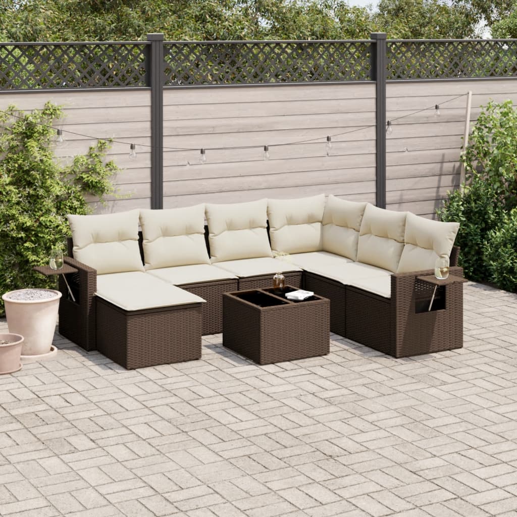 sofasæt til haven 8 dele med hynder polyrattan brun