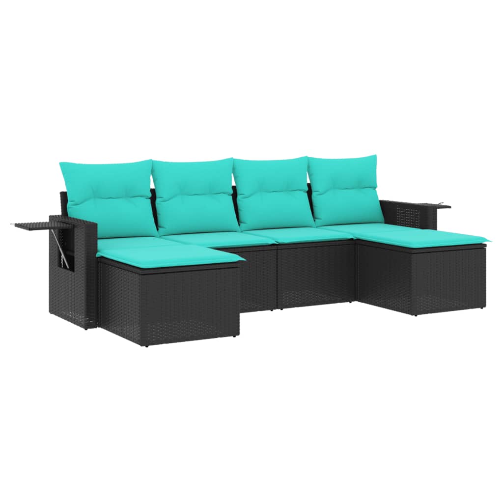 havesofasæt med 6 hynder sort polyrattan