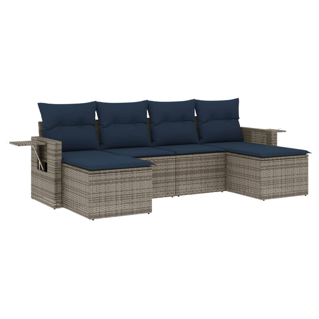 havesofasæt med 6 dele og hynder grå polyrattan