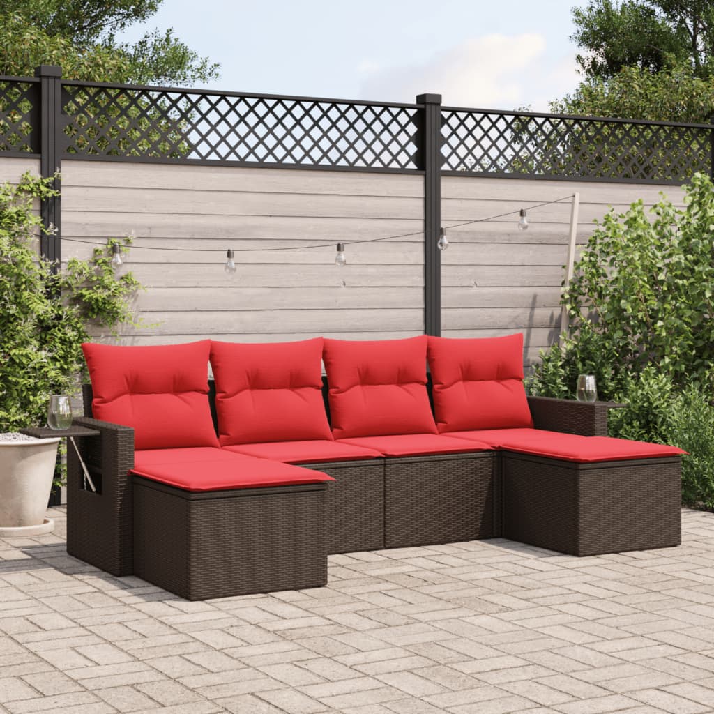 havesofasæt med 6 hynder brun polyrattan