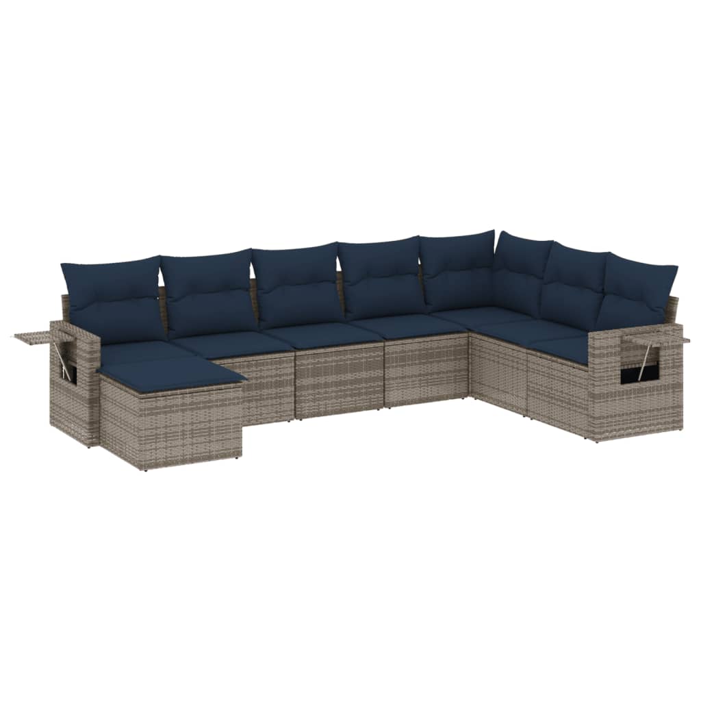 havesofasæt med 8 hynder grå polyrattan