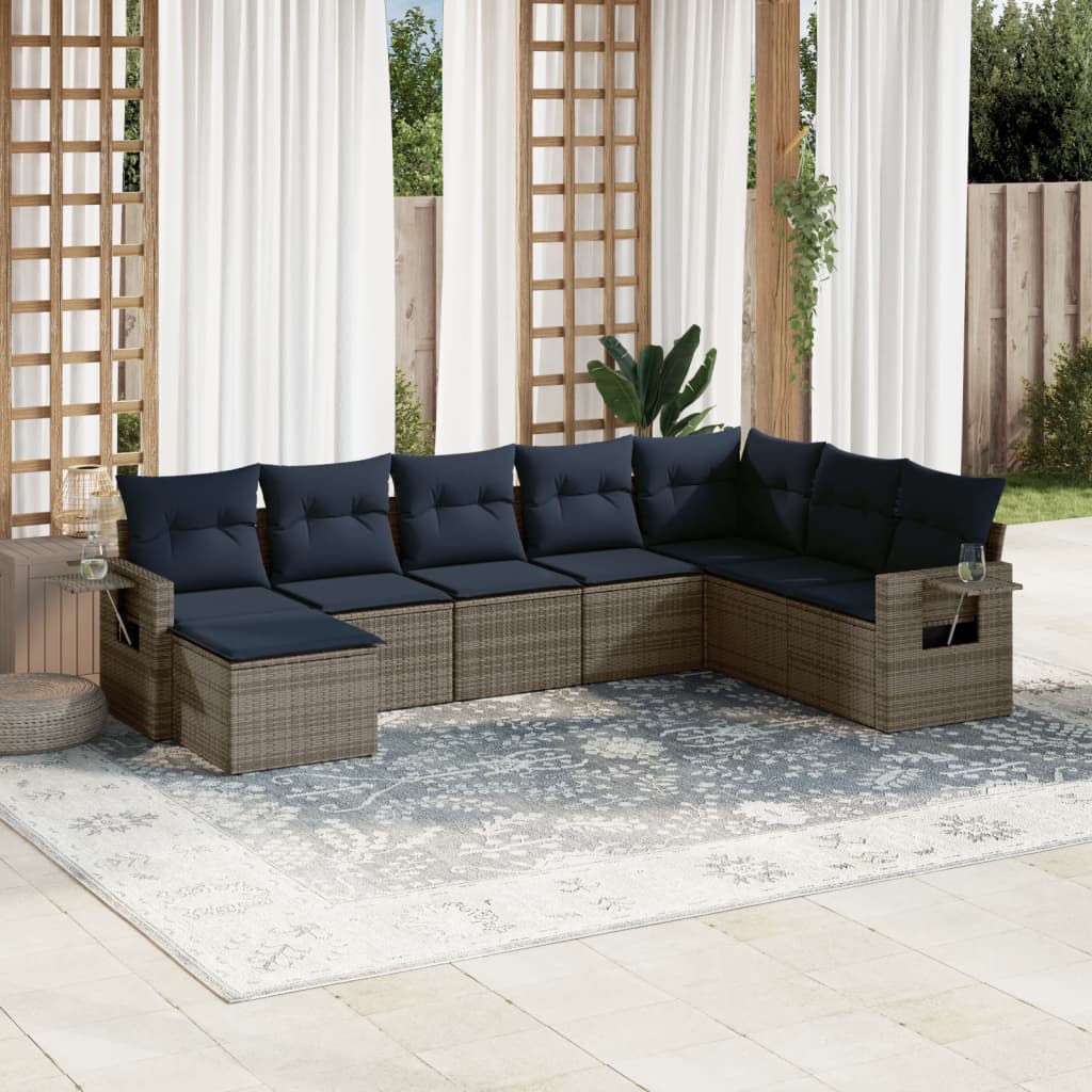 havesofasæt med 8 hynder grå polyrattan