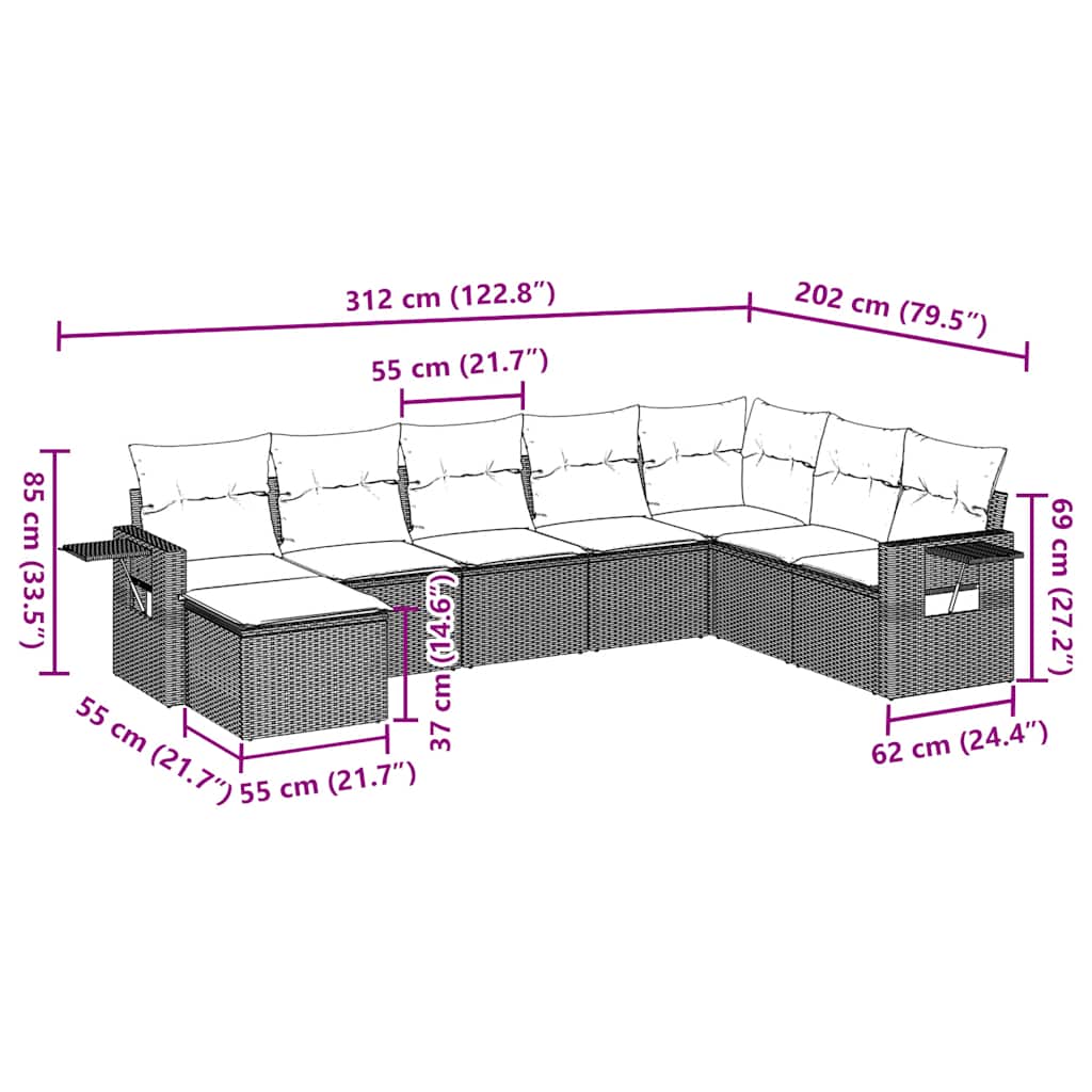 sofasæt til haven 8 dele med hynder polyrattan brun