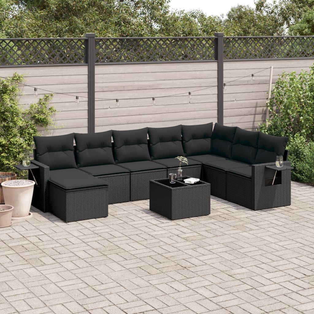sofasæt til haven 9 dele med hynder polyrattan sort