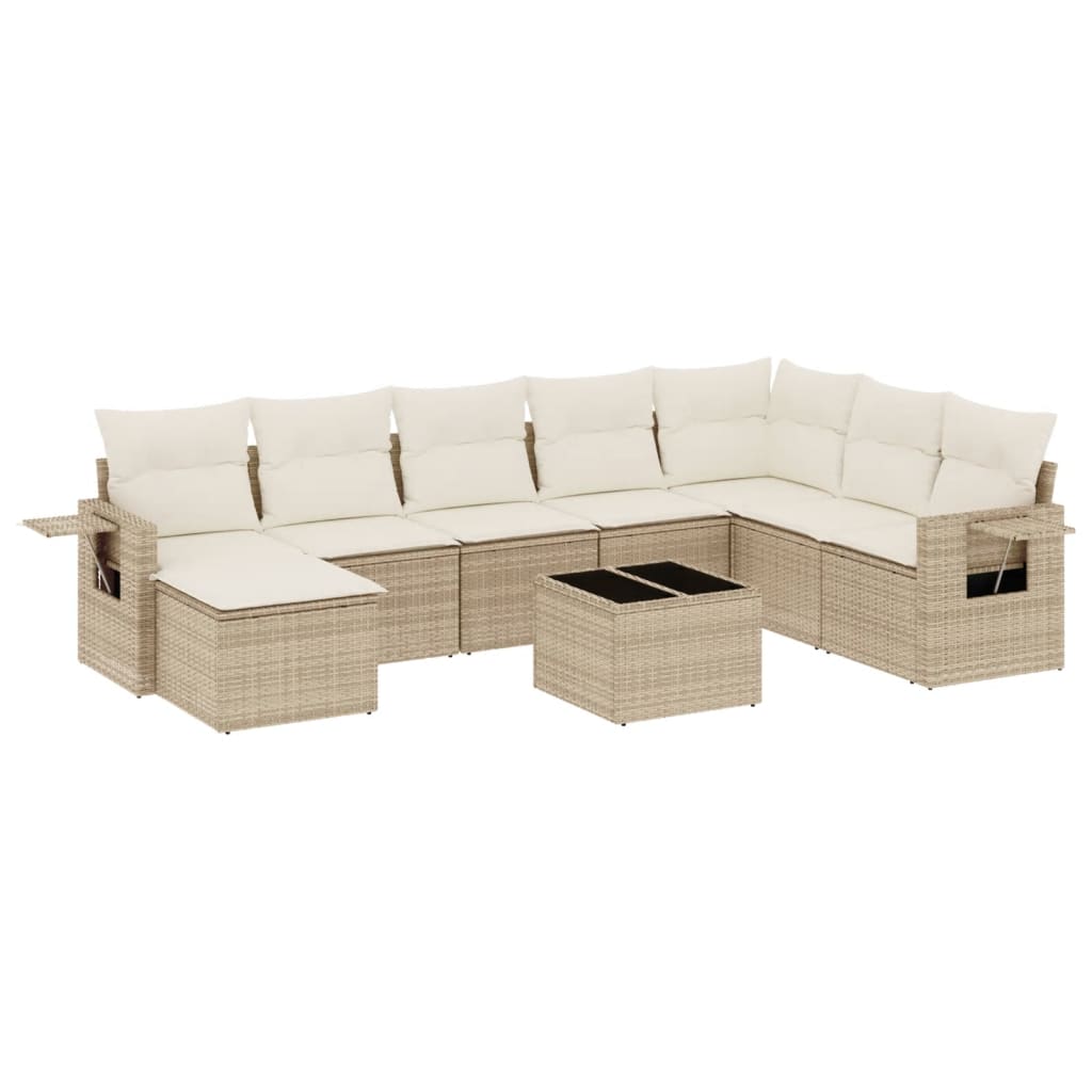sofasæt til haven 9 dele med hynder polyrattan beige