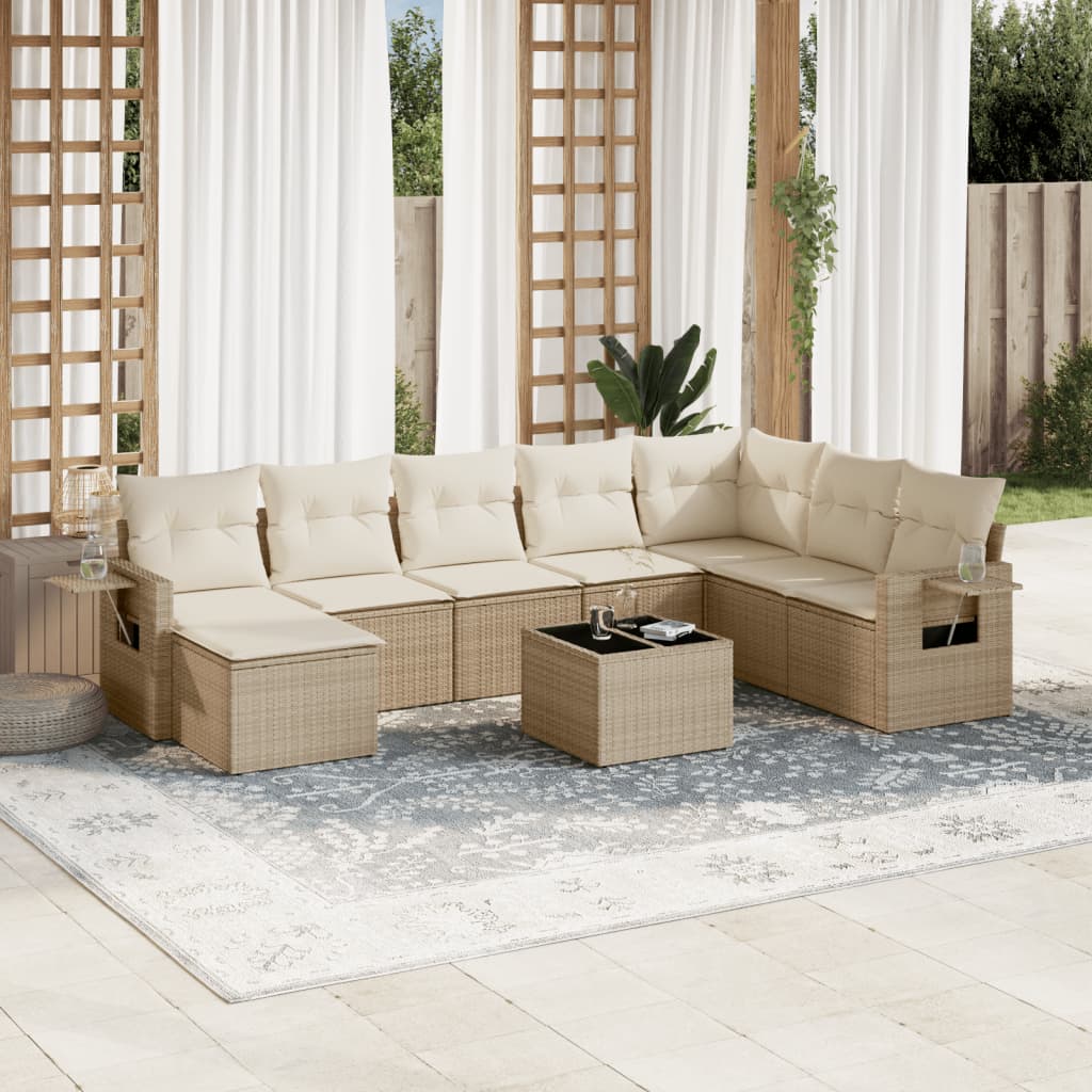 sofasæt til haven 9 dele med hynder polyrattan beige