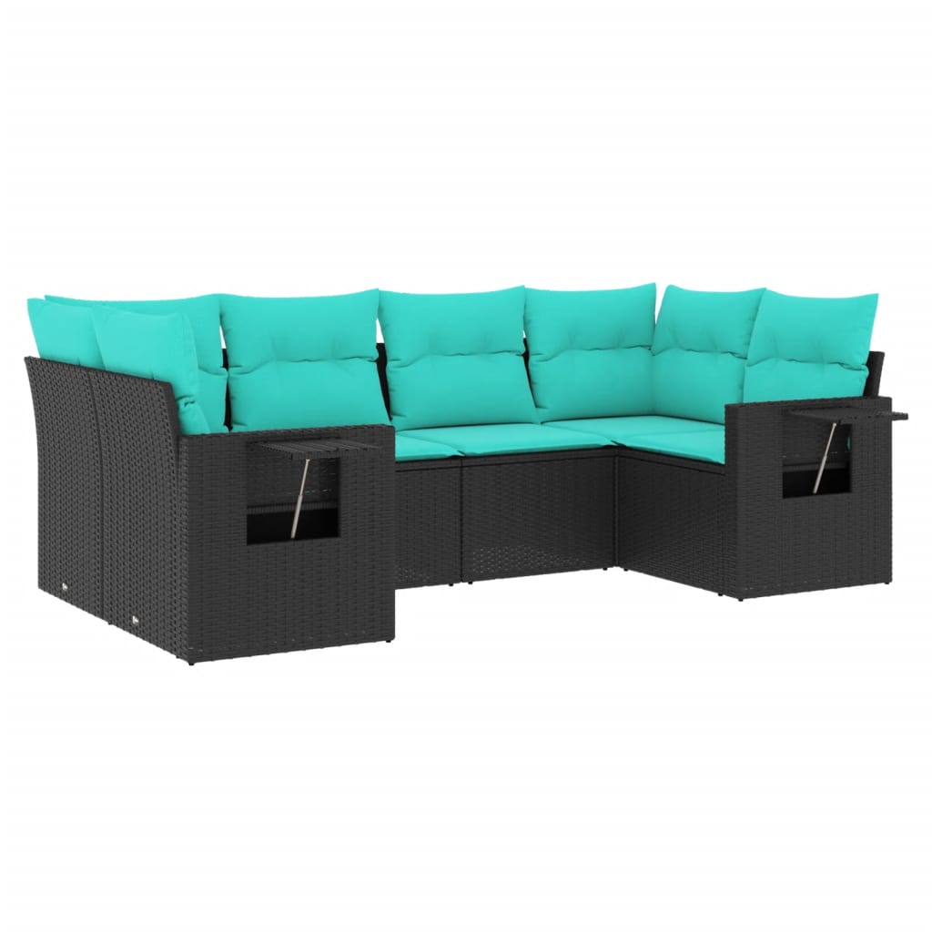 havesofasæt med 6 hynder sort polyrattan