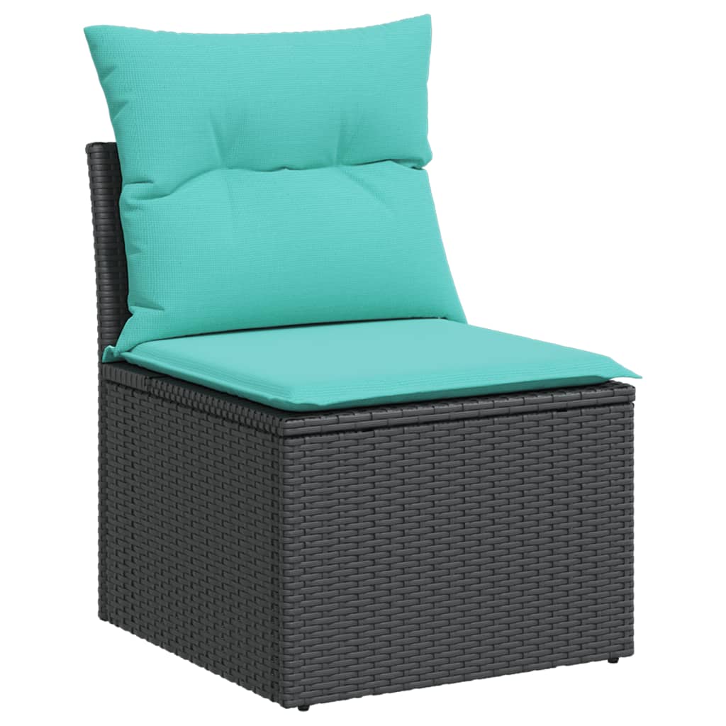 havesofasæt med 6 hynder sort polyrattan