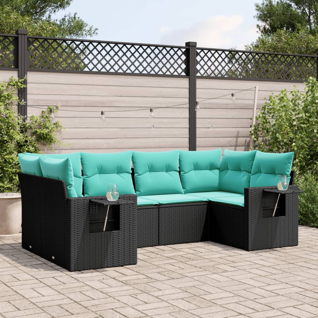 havesofasæt med 6 hynder sort polyrattan