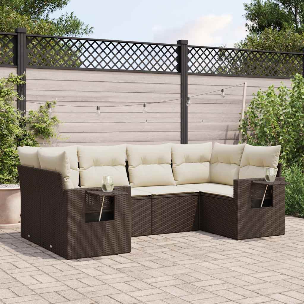 sofasæt til haven 6 dele med hynder polyrattan brun