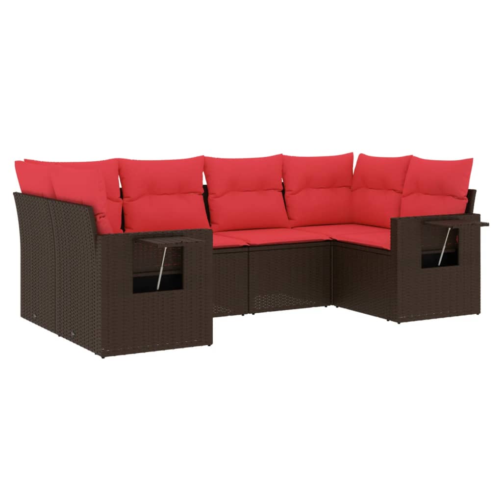 havesofasæt med 6 hynder brun polyrattan