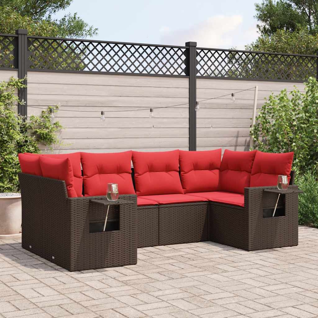 havesofasæt med 6 hynder brun polyrattan
