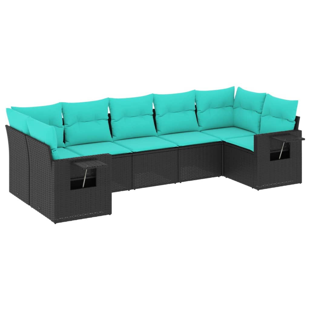 havesofasæt med 7 hynder sort polyrattan