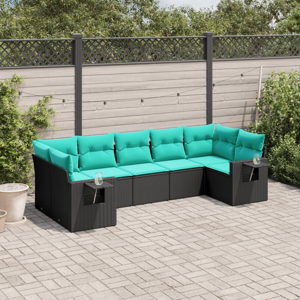 havesofasæt med 7 hynder sort polyrattan