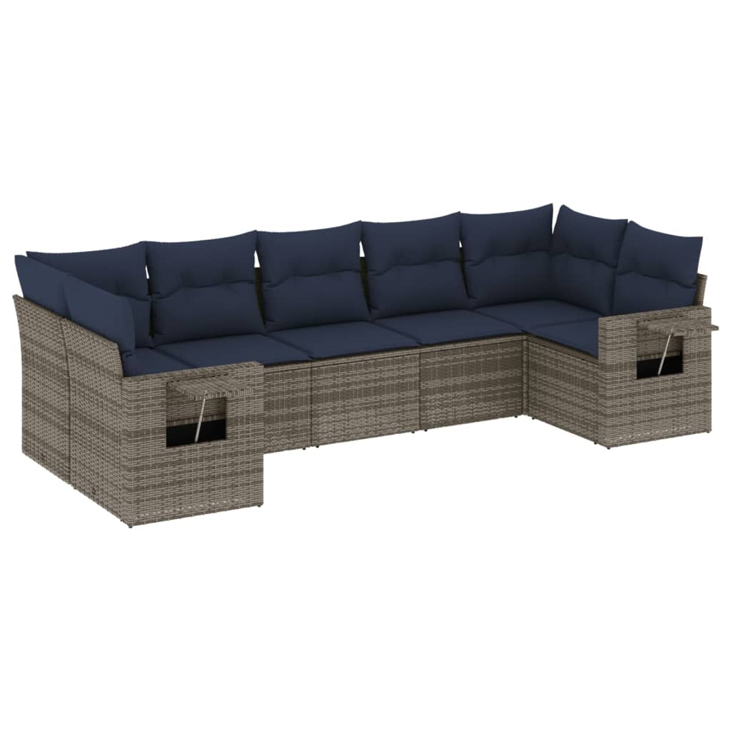 havesofasæt med 7 dele og hynder grå polyrattan