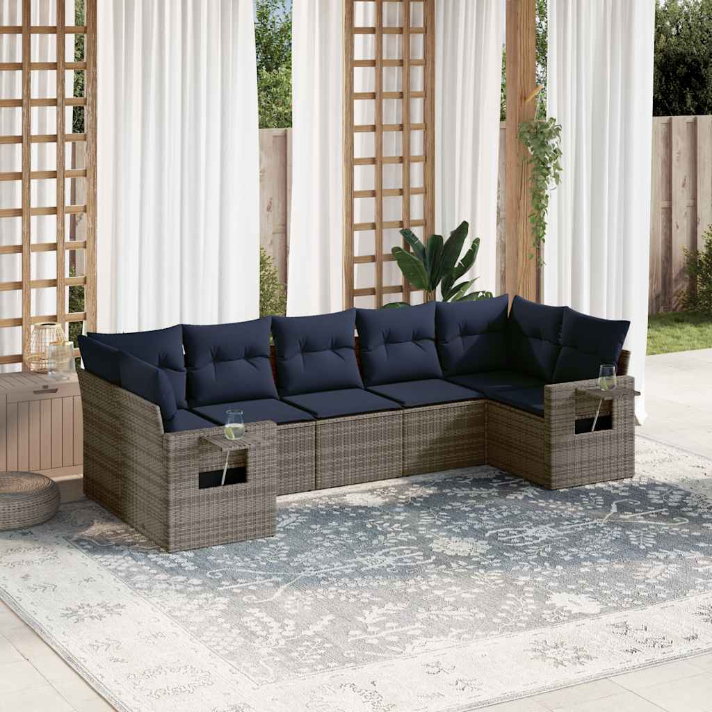havesofasæt med 7 dele og hynder grå polyrattan