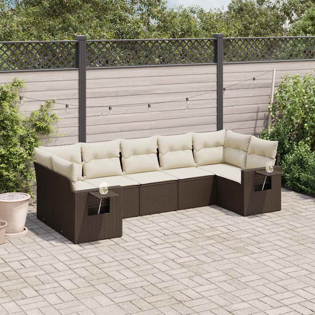 sofasæt til haven 7 dele med hynder polyrattan brun