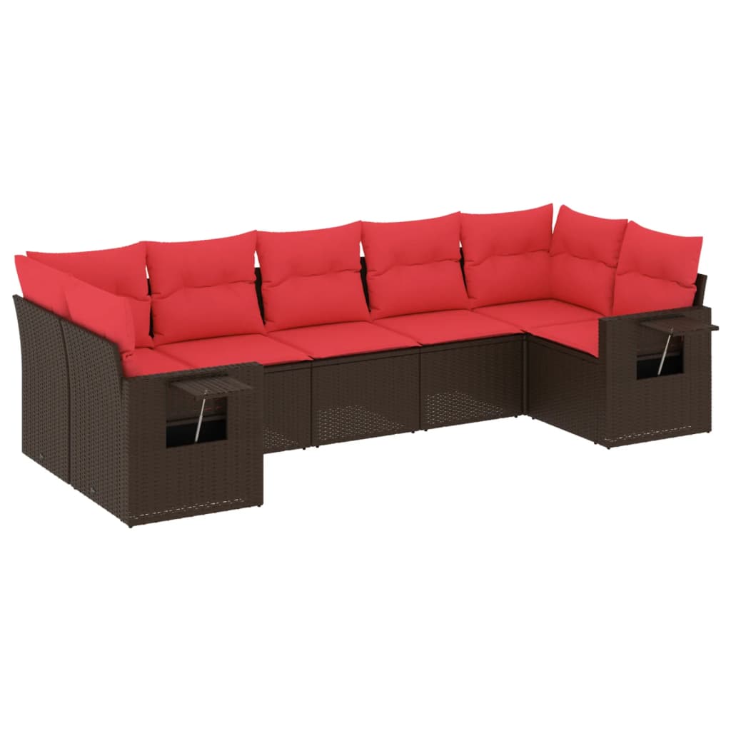havesofasæt med 7 hynder brun polyrattan